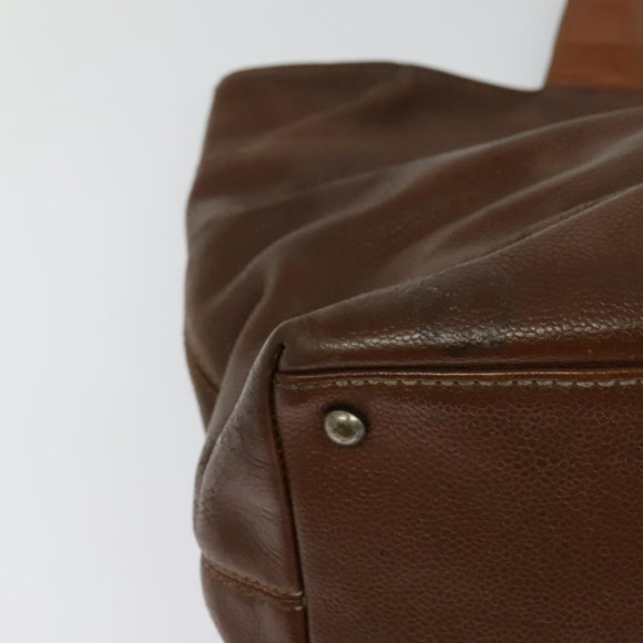 CHANEL Calf Skin Tote Bag Brown CC Auth bs24764