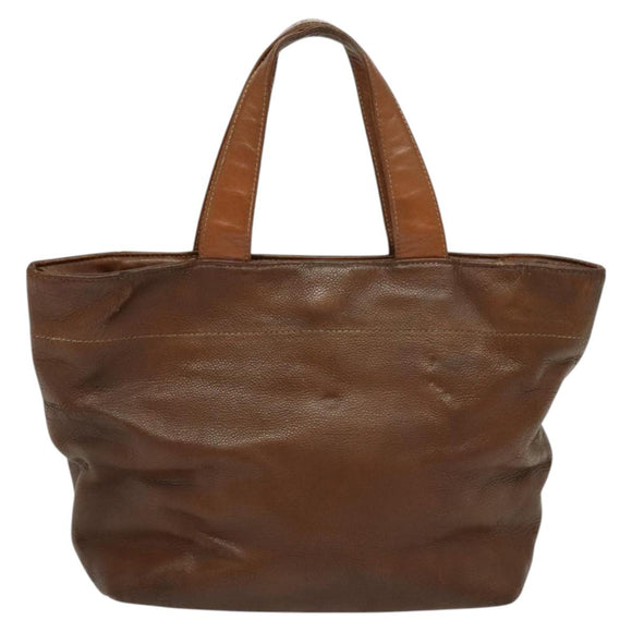 CHANEL Calf Skin Tote Bag Brown CC Auth bs24764