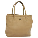 CHANEL Tote Bag Caviar Skin Beige Gold CC Auth bs24765-1
