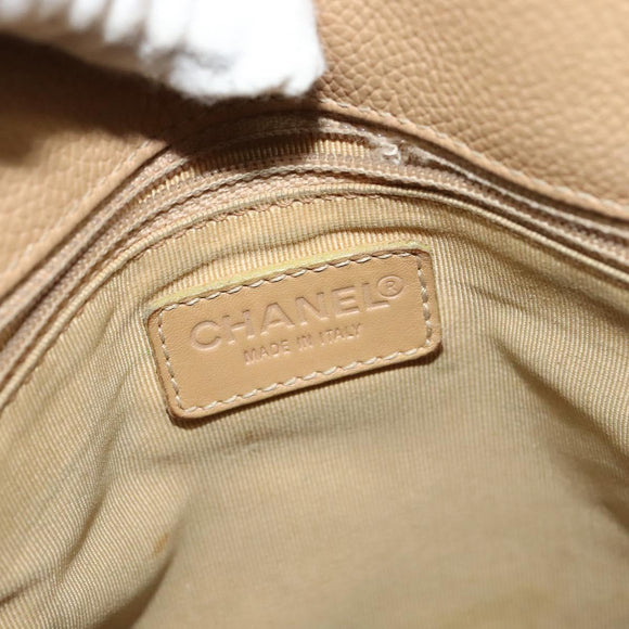 CHANEL Tote Bag Caviar Skin Beige Gold CC Auth bs24765
