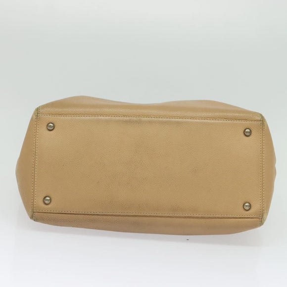 CHANEL Tote Bag Caviar Skin Beige Gold CC Auth bs24765