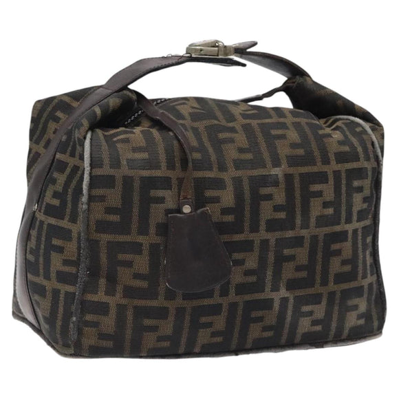 FENDI Zucca Canvas Hand Bag Brown Black Auth bs24769