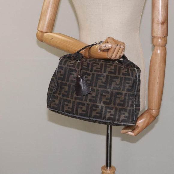 FENDI Zucca Canvas Hand Bag Brown Black Auth bs24769