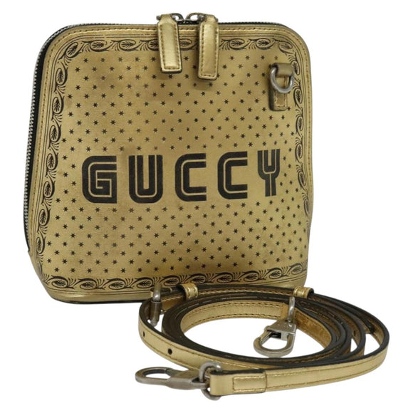 GUCCI SEGA Collaboration Shoulder Bag Leather Gold 511189 Auth bs24808