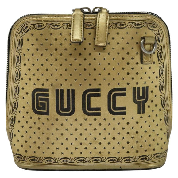 GUCCI SEGA Collaboration Shoulder Bag Leather Gold 511189 Auth bs24808