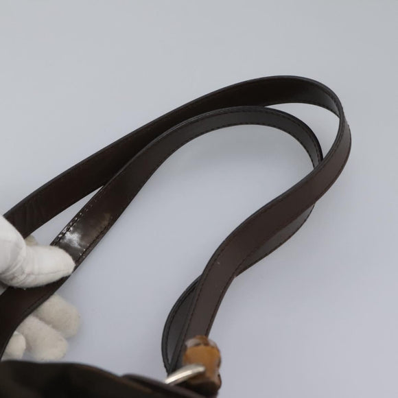 GUCCI Bamboo Backpack Nylon Brown Silver 003 1998 0030 Auth bs24832