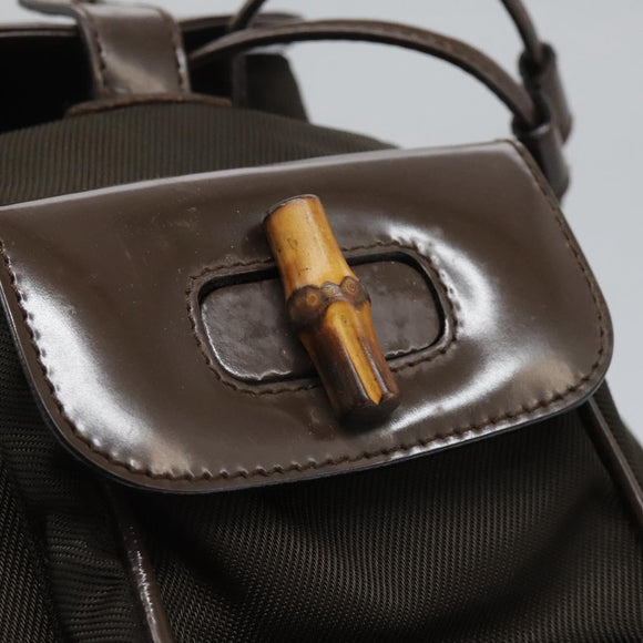 GUCCI Bamboo Backpack Nylon Brown Silver 003 1998 0030 Auth bs24832