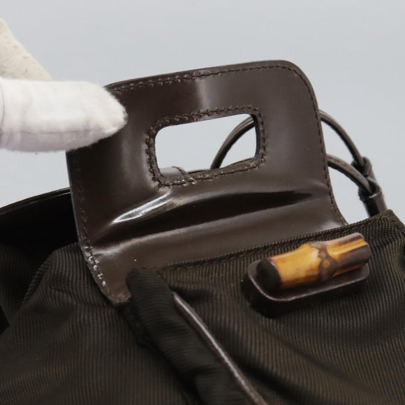 GUCCI Bamboo Backpack Nylon Brown Silver 003 1998 0030 Auth bs24832