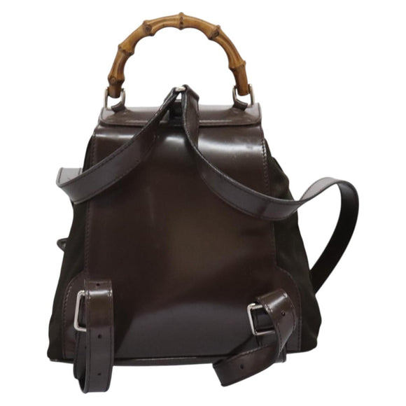 GUCCI Bamboo Backpack Nylon Brown Silver 003 1998 0030 Auth bs24832
