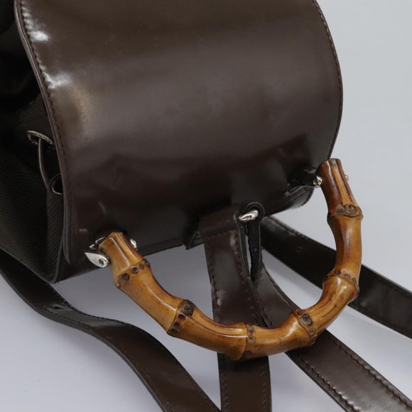 GUCCI Bamboo Backpack Nylon Brown Silver 003 1998 0030 Auth bs24832