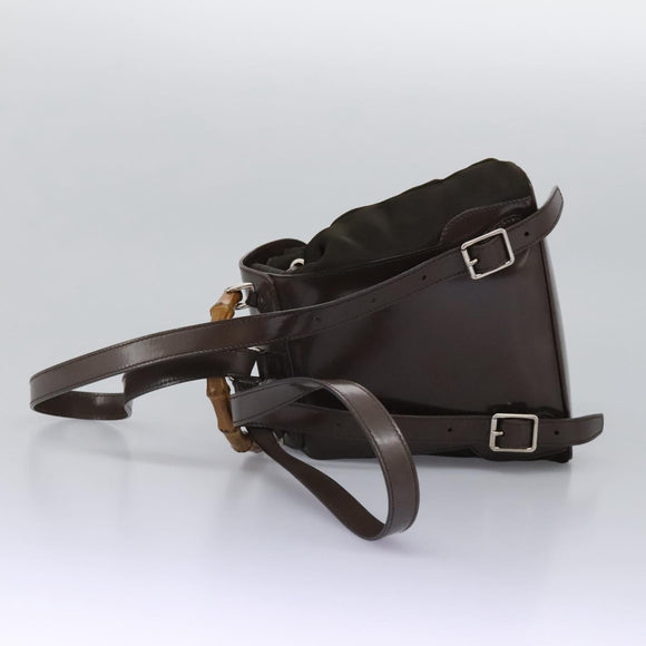 GUCCI Bamboo Backpack Nylon Brown Silver 003 1998 0030 Auth bs24832