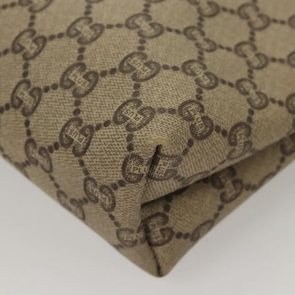 GUCCI GG Plus Supreme Clutch Bag PVC Leather Beige Gold Auth bs24854