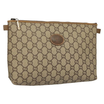 GUCCI GG Plus Supreme Clutch Bag PVC Leather Beige Gold Auth bs24854