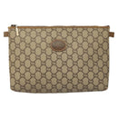 GUCCI GG Plus Supreme Clutch Bag PVC Leather Beige Gold Auth bs24854-13