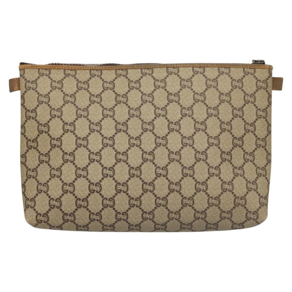 GUCCI GG Plus Supreme Clutch Bag PVC Leather Beige Gold Auth bs24854