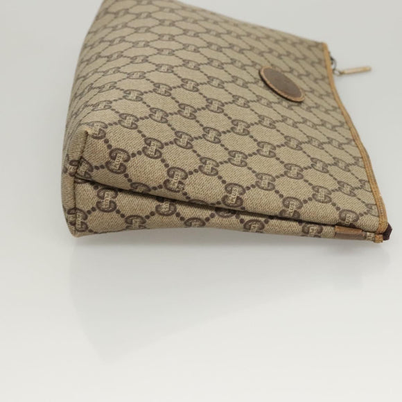 GUCCI GG Plus Supreme Clutch Bag PVC Leather Beige Gold Auth bs24854