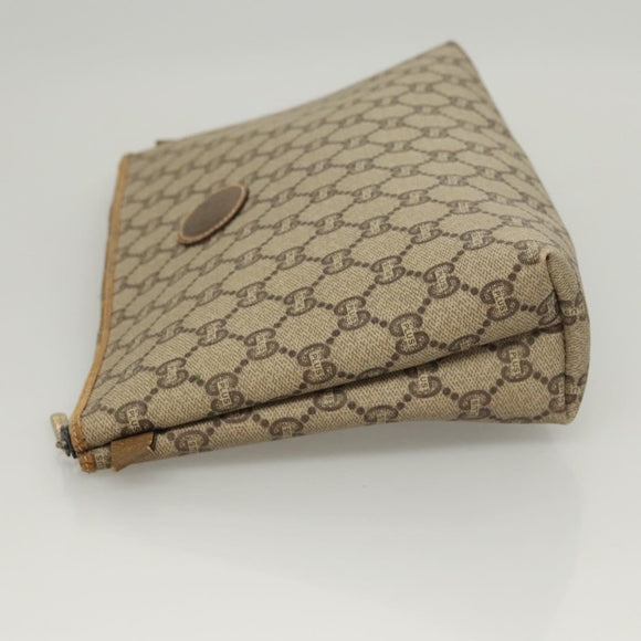 GUCCI GG Plus Supreme Clutch Bag PVC Leather Beige Gold Auth bs24854