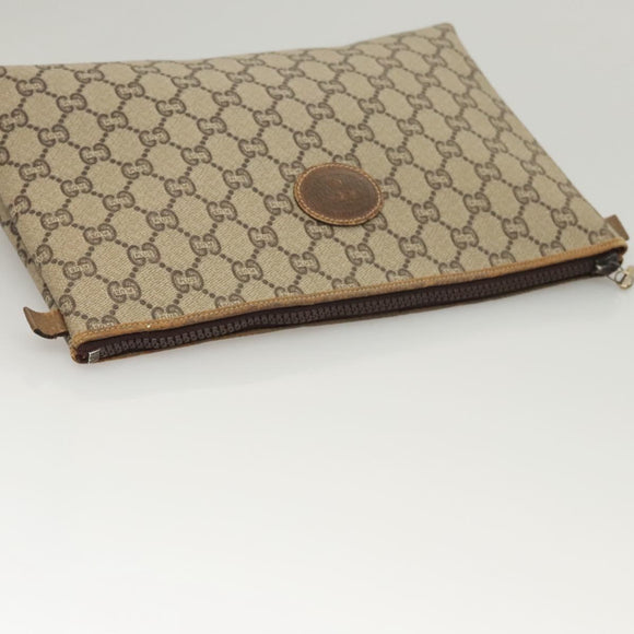 GUCCI GG Plus Supreme Clutch Bag PVC Leather Beige Gold Auth bs24854