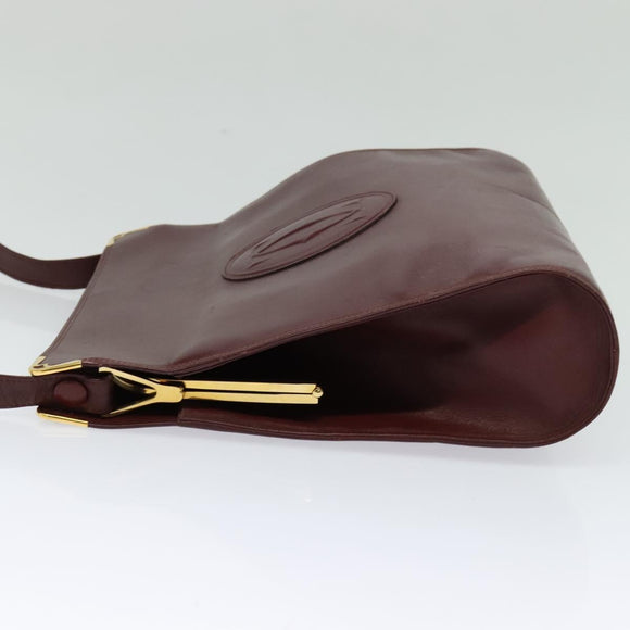 CARTIER Must Line Shoulder Bag Leather Bordeaux Gold Auth bs24866