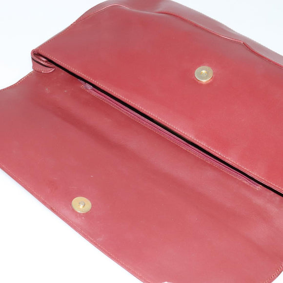 CARTIER Clutch Tas Leer Bordeaux Goud Auth bs24868