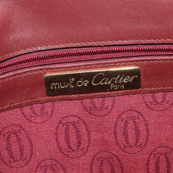 CARTIER Clutch Bag Leather Bordeaux Gold Auth bs24868