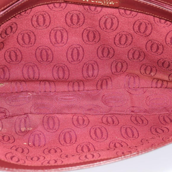 CARTIER Clutch Tas Leer Bordeaux Goud Auth bs24868