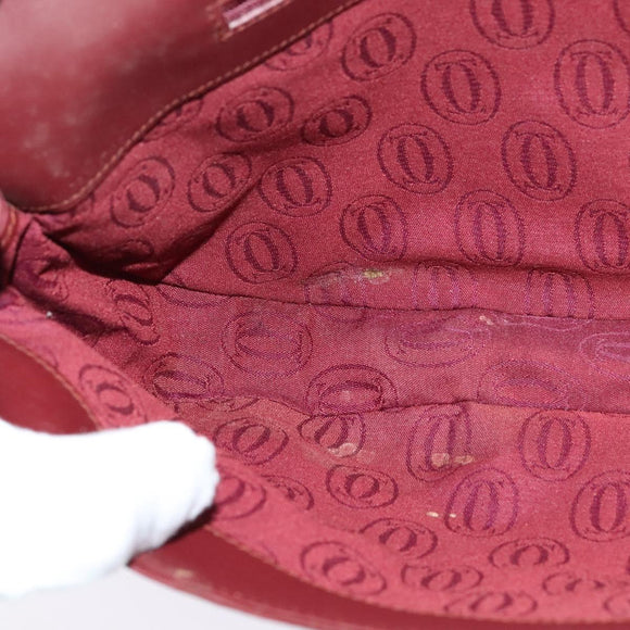 CARTIER Clutch Bag Leather Bordeaux Gold Auth bs24868