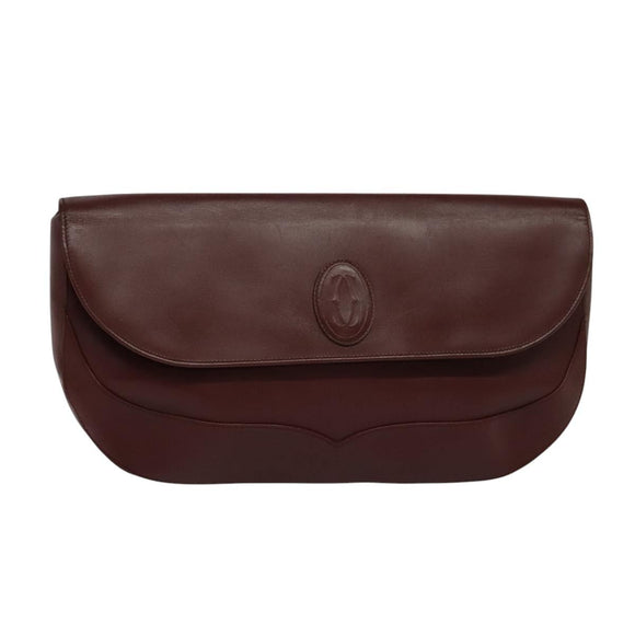 CARTIER Clutch Tas Leer Bordeaux Goud Auth bs24868
