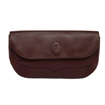 CARTIER Clutch Bag Leather Bordeaux Gold Auth bs24868 - 0