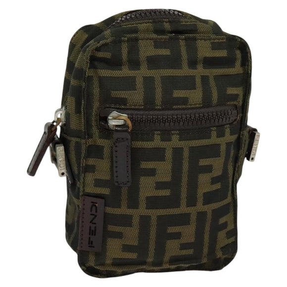 FENDI Zucca Canvas Shoulder Bag Black Brown Auth bs24898