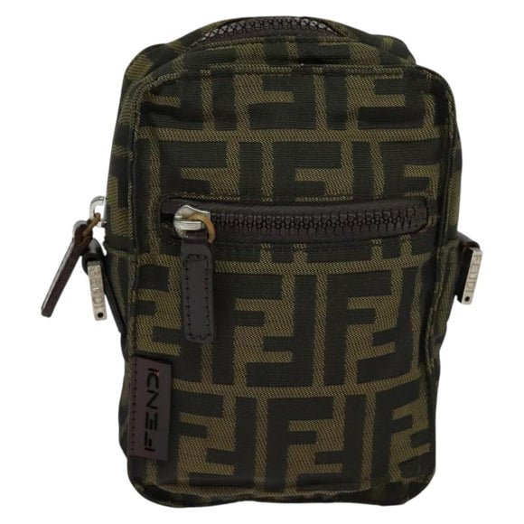 FENDI Zucca Canvas Shoulder Bag Black Brown Auth bs24898