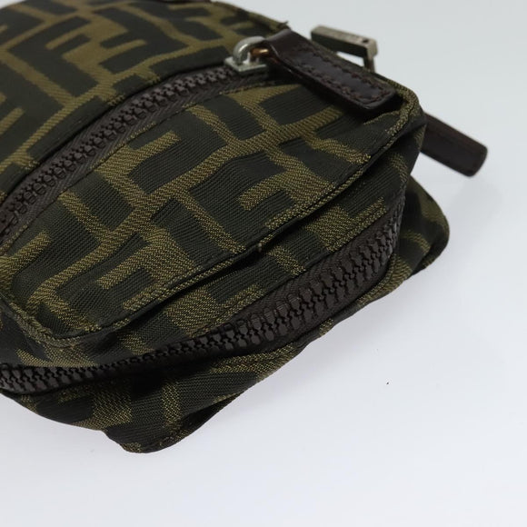 FENDI Zucca Canvas Shoulder Bag Black Brown Auth bs24898