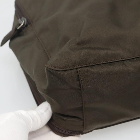 PRADA Hand Bag Nylon Khaki Silver Auth bs24908