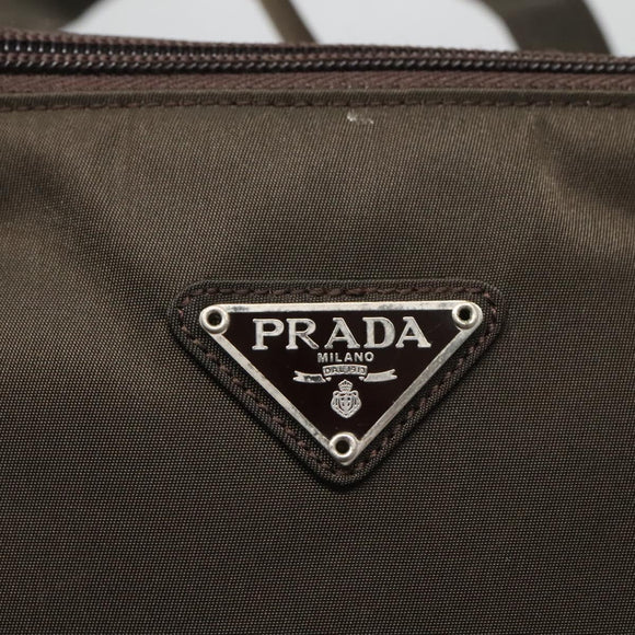PRADA Hand Bag Nylon Khaki Silver Auth bs24908