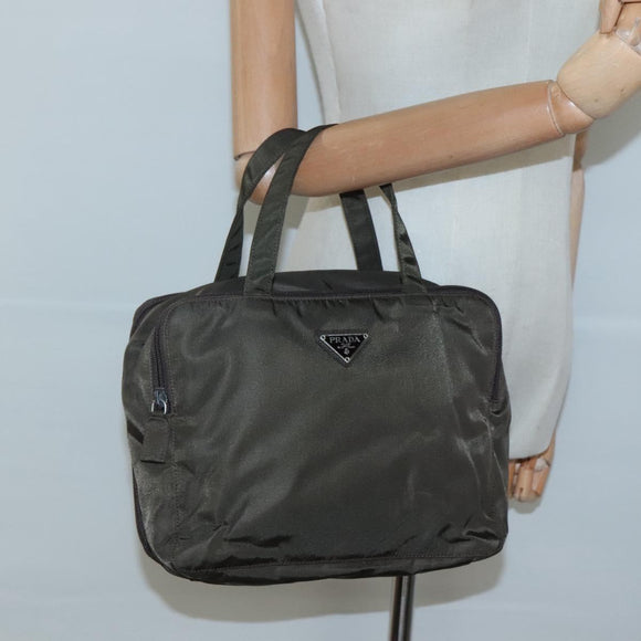 PRADA Hand Bag Nylon Khaki Silver Auth bs24908