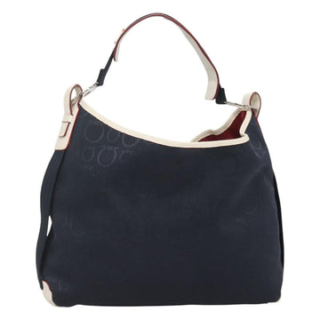 Salvatore Ferragamo Gancini Shoulder Bag Canvas Navy Silver Auth bs24930