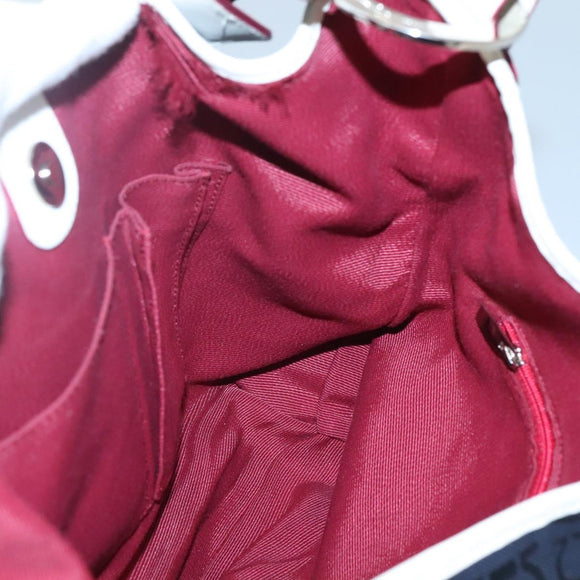 Salvatore Ferragamo Gancini Shoulder Bag Canvas Navy Silver Auth bs24930