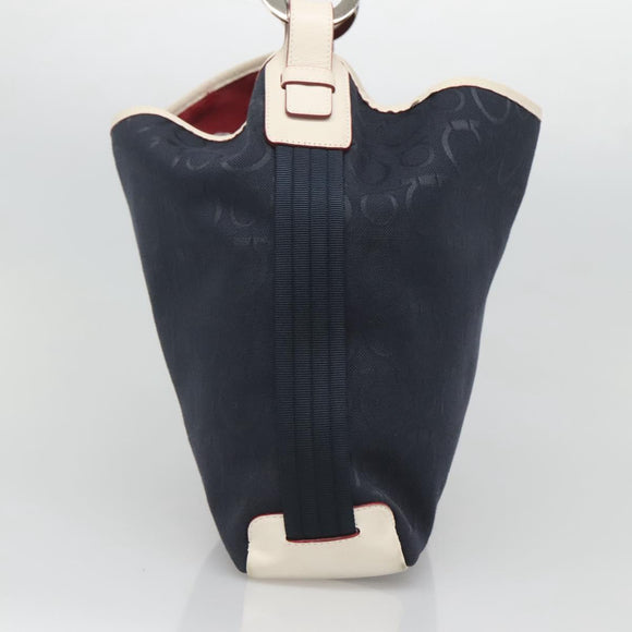 Salvatore Ferragamo Gancini Shoulder Bag Canvas Navy Silver Auth bs24930