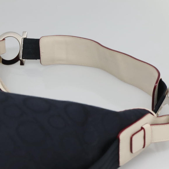 Salvatore Ferragamo Gancini Shoulder Bag Canvas Navy Silver Auth bs24930