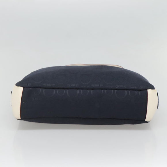 Salvatore Ferragamo Gancini Shoulder Bag Canvas Navy Silver Auth bs24930