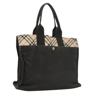 BURBERRY Nova Check Blue Label Hand Bag Canvas Nylon Black Beige Auth bs24936