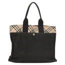 BURBERRY Nova Check Blue Label Hand Bag Canvas Nylon Black Beige Auth bs24936-13