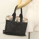 BURBERRY Nova Check Blue Label Hand Bag Canvas Nylon Black Beige Auth bs24936-21