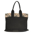 BURBERRY Nova Check Blue Label Hand Bag Canvas Nylon Black Beige Auth bs24936-2