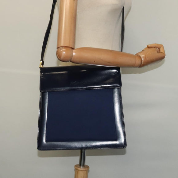 SAINT LAURENT Shoulder Bag Leather Blue Gold Auth bs24959