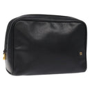 LOEWE Anagram Clutch Bag Leather Black Gold Auth bs24960-1
