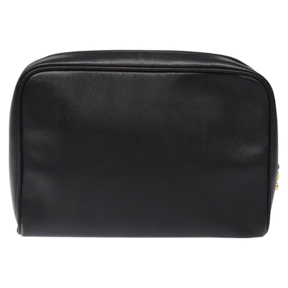 LOEWE Anagram Clutch Bag Leather Black Gold Auth bs24960