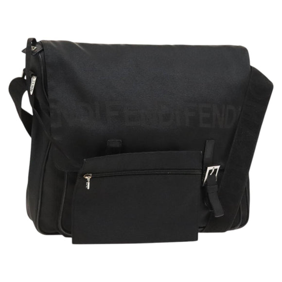 FENDI Shoulder Bag Nylon Black Silver Auth bs24965