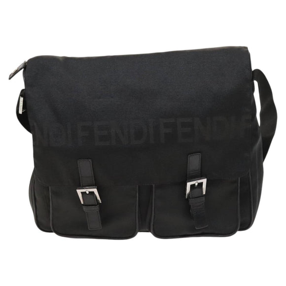 FENDI Shoulder Bag Nylon Black Silver Auth bs24965