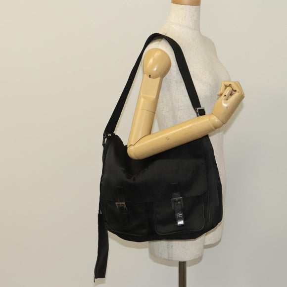 FENDI Shoulder Bag Nylon Black Silver Auth bs24965